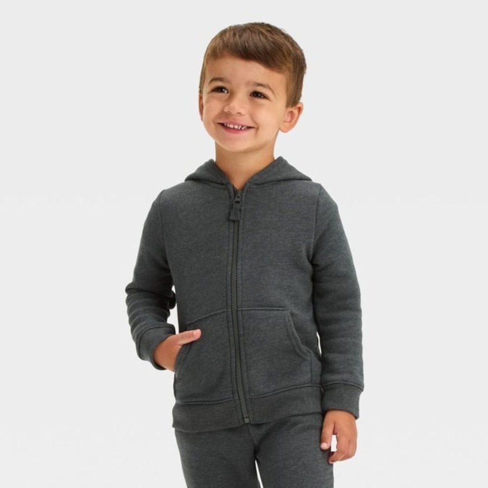 Toddler Boys' Fleece Zip-Up Sweatshirt - Cat & Jack Charcoal Gray 2T